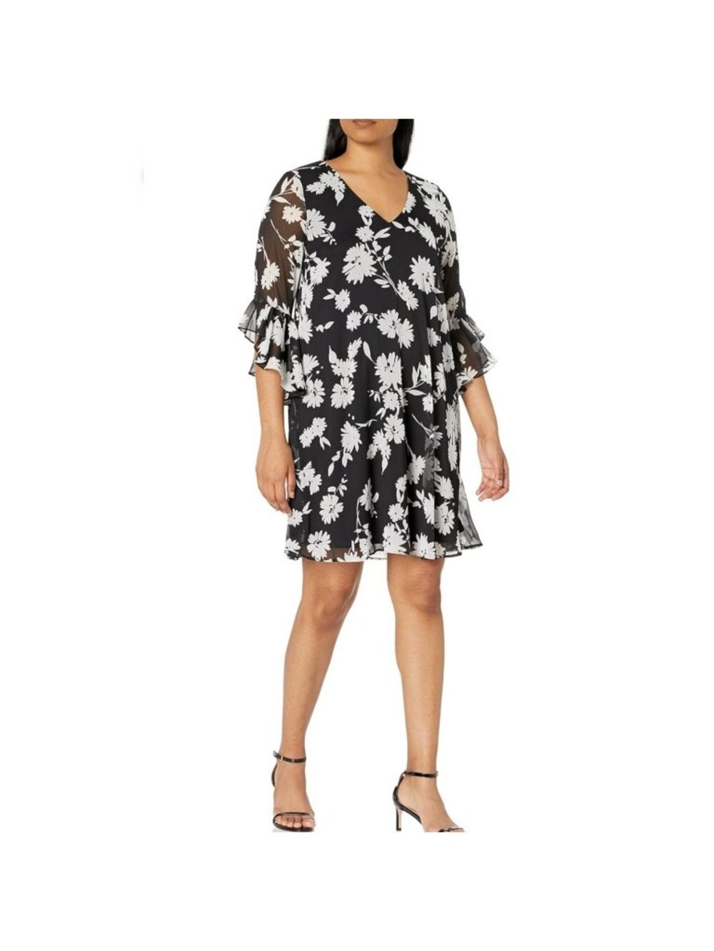 Calvin Klein Floral Print Chiffon Shift Dress Sheer Flutter Sleeves Sz 8 Career